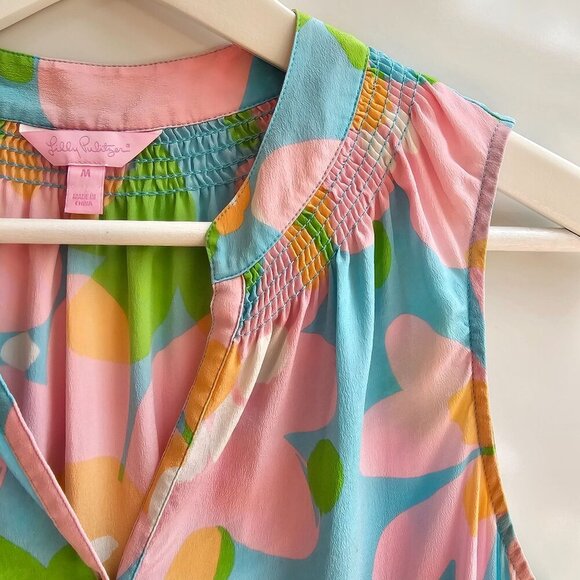100% Silk Lilly Pulitzer Houston Top, Sorely Blue Mojo, Size Medium, Flaw - Picture 6 of 12